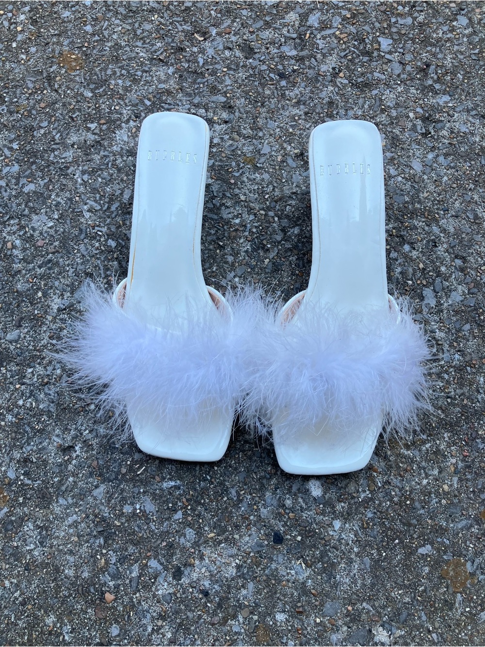 White Feather Slide Heels - Brand: Bubbles